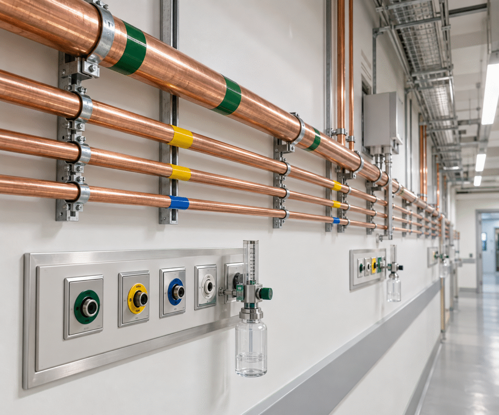 Caño de cobre para instalación de gases medicinales en hospital — Pagani SA